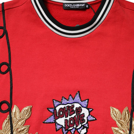 Dolce & Gabbana Red Cotton Queen Sequined Pullover Sweater