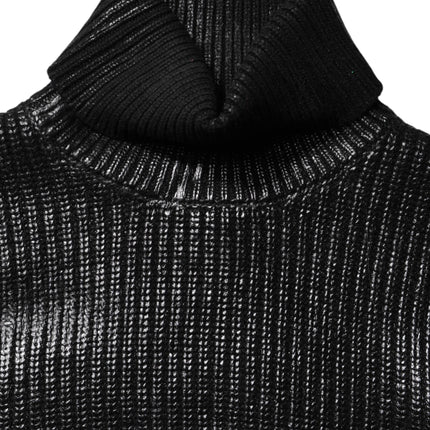 Dolce & Gabbana Black Wool Long Sleeve Turtleneck Cropped Top