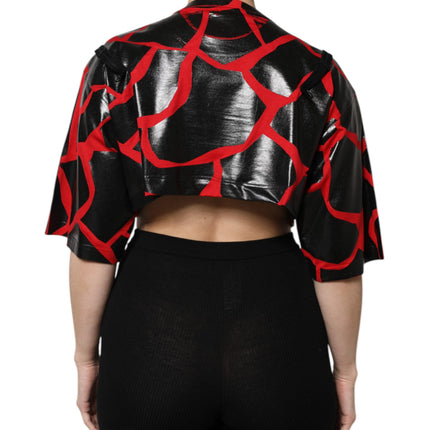 Dolce & Gabbana Red Black Cotton Bustier Detailing Cropped Top