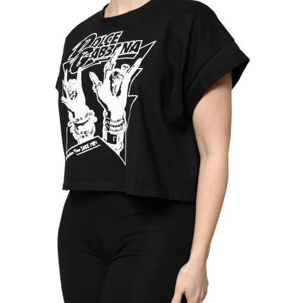 Dolce & Gabbana Black Cotton Printed Short Sleeves T-shirt