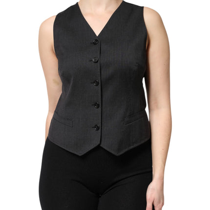 Dolce & Gabbana Black Striped Button Down Sleeveless Vest Top