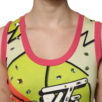 Dolce & Gabbana Multicolor Printed Crystal Embellishment Top