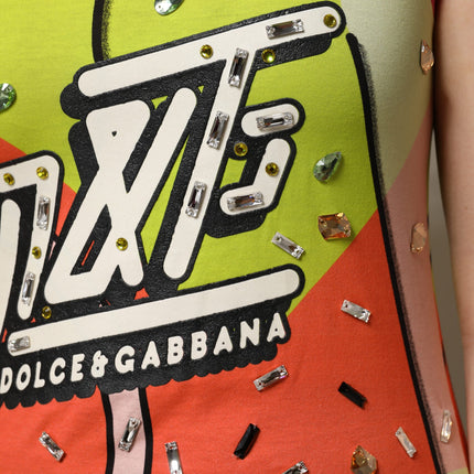 Dolce & Gabbana Multicolor Printed Crystal Embellishment Top