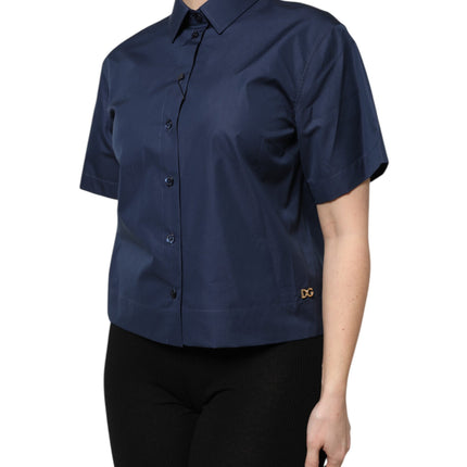 Dolce & Gabbana Blue Cotton Short Sleeves Button Down Top