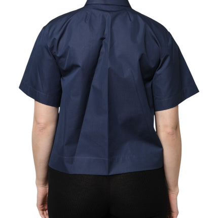Dolce & Gabbana Blue Cotton Short Sleeves Button Down Top