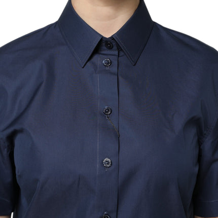 Dolce & Gabbana Blue Cotton Short Sleeves Button Down Top