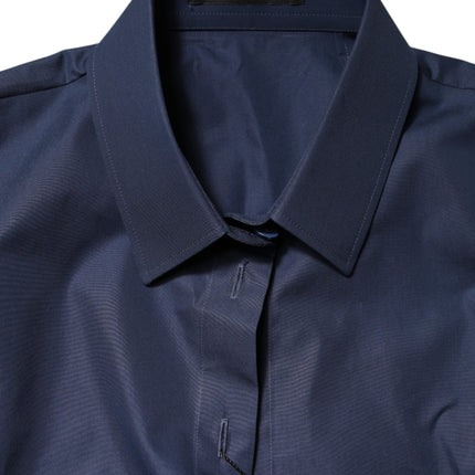 Dolce & Gabbana Blue Cotton Short Sleeves Button Down Top