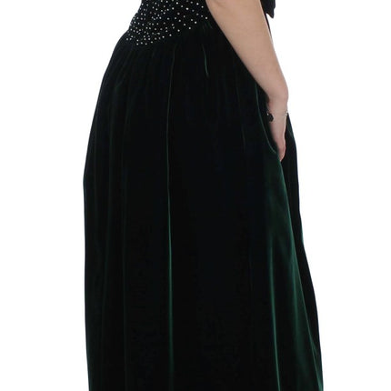 Dolce & Gabbana Green Velvet Crystal Long Maxi Dress