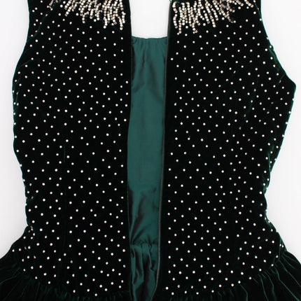 Dolce & Gabbana Green Velvet Crystal Long Maxi Dress