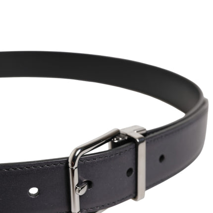 Dolce & Gabbana Black Classic Calf Leather Silver Buckle Belt