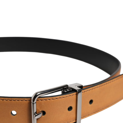 Dolce & Gabbana Brown Classic Calf Leather Silver Buckle Belt
