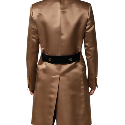 Dolce & Gabbana Brown Silk Single Breasted Trench Coat  Jacket