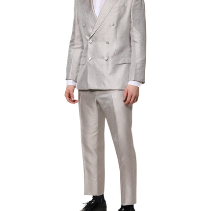 Dolce & Gabbana Light Gray Jacquard Silk Dotted 2 Piece Suit