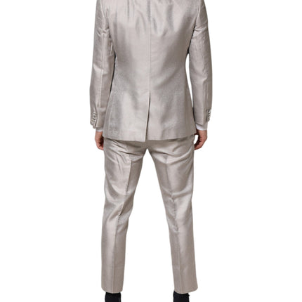 Dolce & Gabbana Light Gray Jacquard Silk Dotted 2 Piece Suit