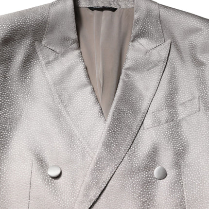 Dolce & Gabbana Light Gray Jacquard Silk Dotted 2 Piece Suit