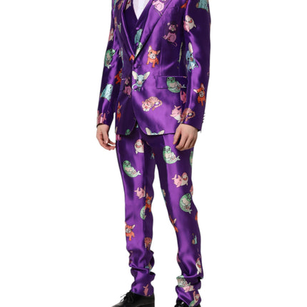 Dolce & Gabbana Purple Silk Animal Print 3 Piece Suit