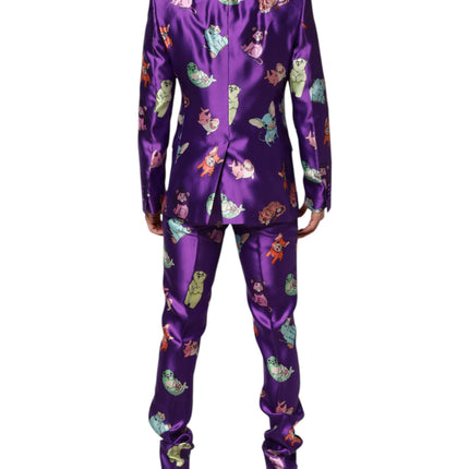 Dolce & Gabbana Purple Silk Animal Print 3 Piece Suit