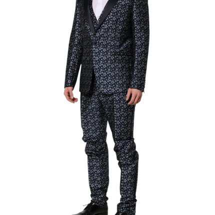 Dolce & Gabbana Blue MARTINI Star Jacquard 3 Piece Suit