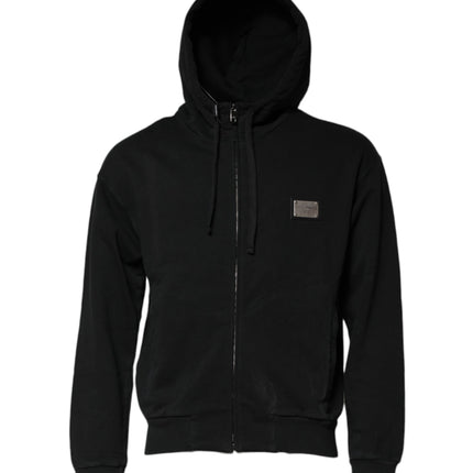 Dolce & Gabbana Black Logo Full Zip Hooded Men Sweatshirt Sweater