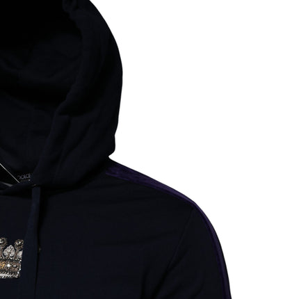 Dolce & Gabbana Black Crown Cotton Hooded Sweatshirt Sweater