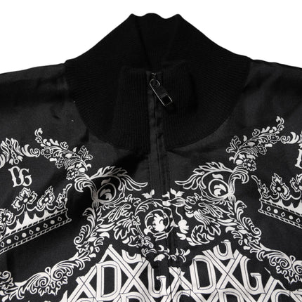 Dolce & Gabbana Black White Bandana Print Full Zip Sweater
