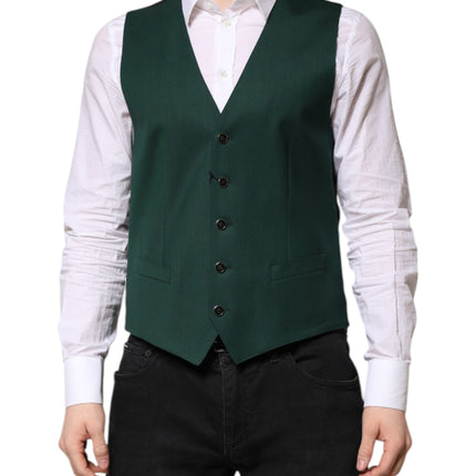Dolce & Gabbana Green Wool Dress Formal Men Waistcoat Vest