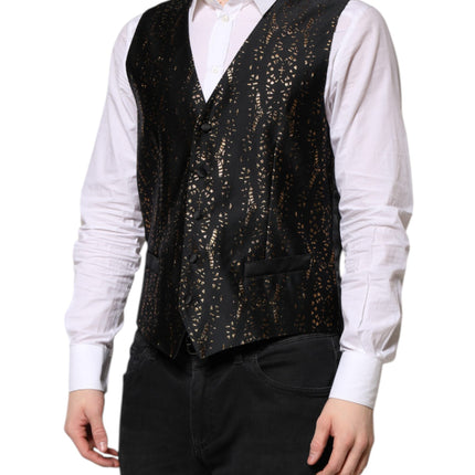 Dolce & Gabbana Black Lurex Dress Formal Men Waistcoat Vest