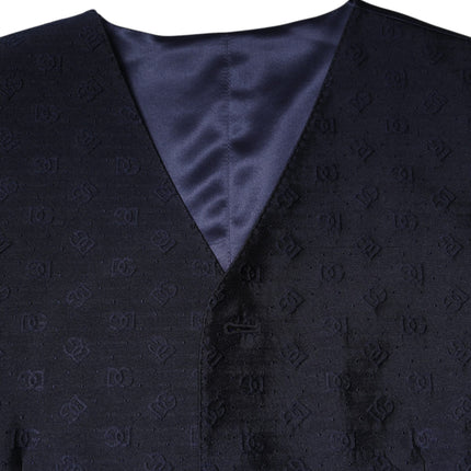 Dolce & Gabbana Dark Blue Logo Wool Formal Men Waistcoat Vest