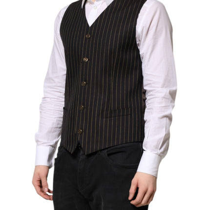 Dolce & Gabbana Black Stripes Wool Formal Men Waistcoat Vest