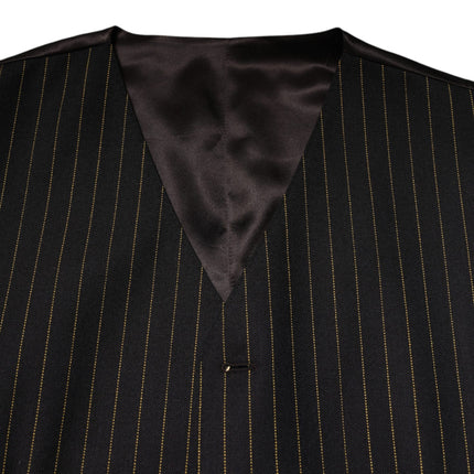Dolce & Gabbana Black Stripes Wool Formal Men Waistcoat Vest