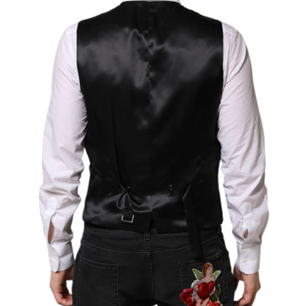 Dolce & Gabbana Black Gold Jacquard Formal Men Waistcoat Vest