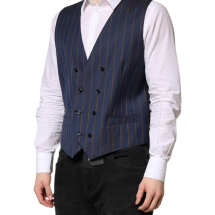Dolce & Gabbana Blue Stripes Wool Formal Men Waistcoat Vest