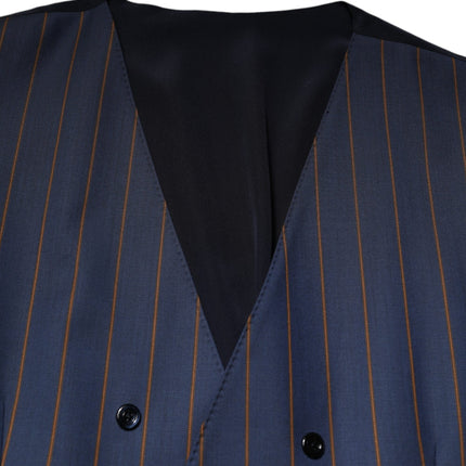 Dolce & Gabbana Blue Stripes Wool Formal Men Waistcoat Vest