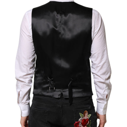 Dolce & Gabbana Black Gray Brocade Formal Men Waistcoat Vest