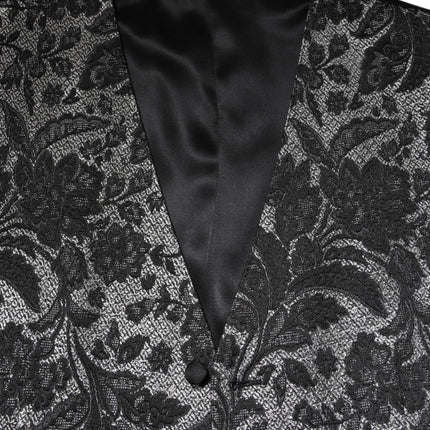 Dolce & Gabbana Black Gray Brocade Formal Men Waistcoat Vest