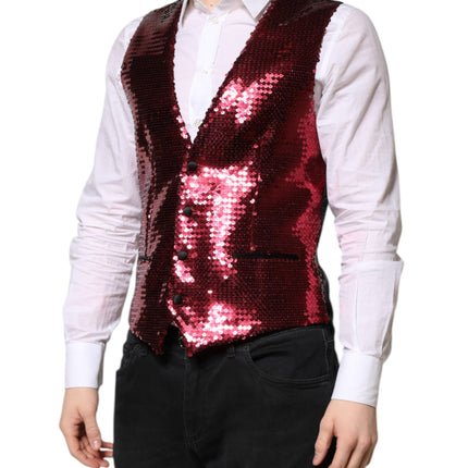 Dolce & Gabbana Red Sequined Dress Formal Men Waistcoat Vest