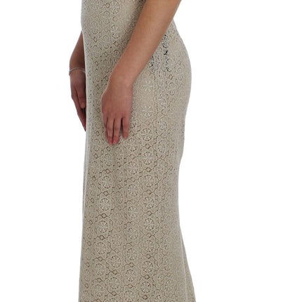 Dolce & Gabbana Beige Ricamo Cutout Cotton Sheath Dress