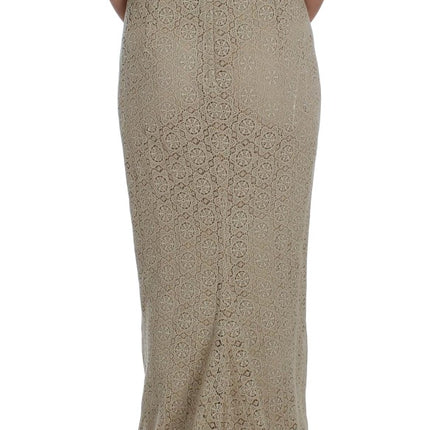 Dolce & Gabbana Beige Ricamo Cutout Cotton Sheath Dress