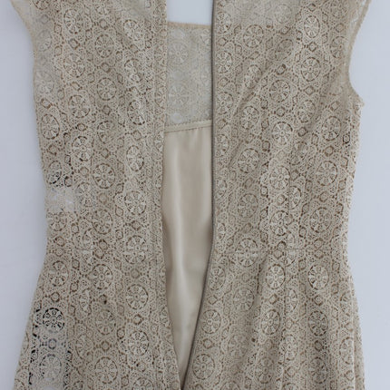 Dolce & Gabbana Beige Ricamo Cutout Cotton Sheath Dress