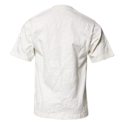 Dolce & Gabbana White Cotton Logo Embossed Crew Neck T-shirt