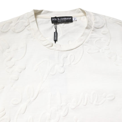 Dolce & Gabbana White Cotton Logo Embossed Crew Neck T-shirt