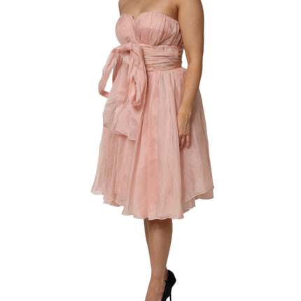 Dolce & Gabbana Pink Silk Chiffon A-line Pleated Midi Dress