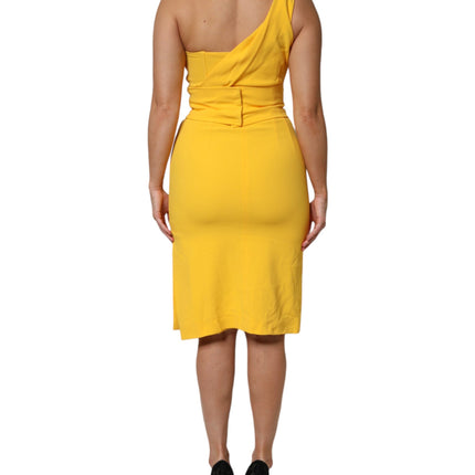 Dolce & Gabbana Yellow One Shoulder Side Slit Midi Dress