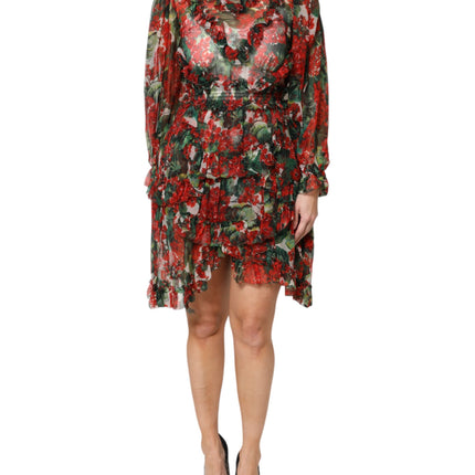 Dolce & Gabbana Multicolor Ruffle Floral Long Sleeves Dress