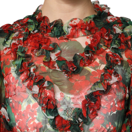 Dolce & Gabbana Multicolor Ruffle Floral Long Sleeves Dress
