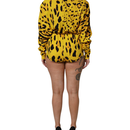 Dolce & Gabbana Yellow Leopard Long Sleeves Jumpsuit Dress