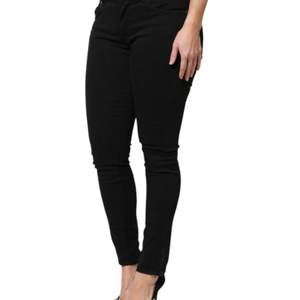Dolce & Gabbana Black Cotton Logo Mid Waist Skinny Denim Jeans