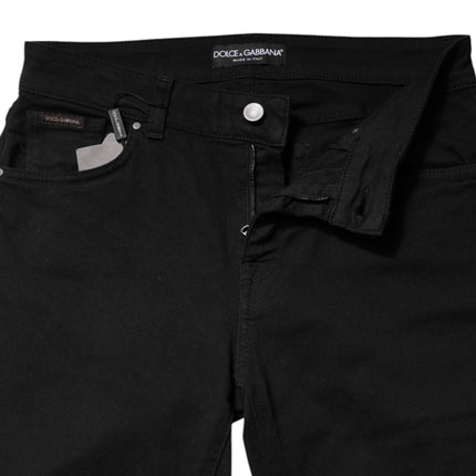 Dolce & Gabbana Black Cotton Logo Mid Waist Skinny Denim Jeans