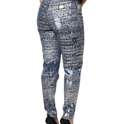 Dolce & Gabbana Blue Washed Print High Waist Denim Jeans