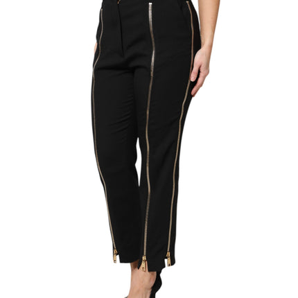 Dolce & Gabbana Black Wool High Waist Zipper Tapered Pants